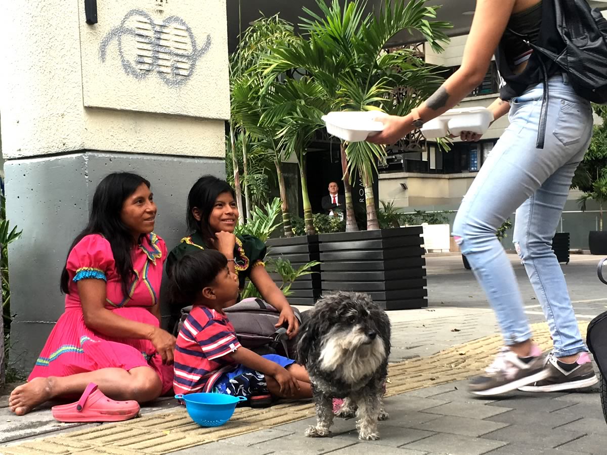 Handing out meals in Colombia