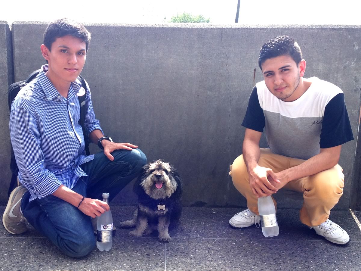 Handing out water in Medellin